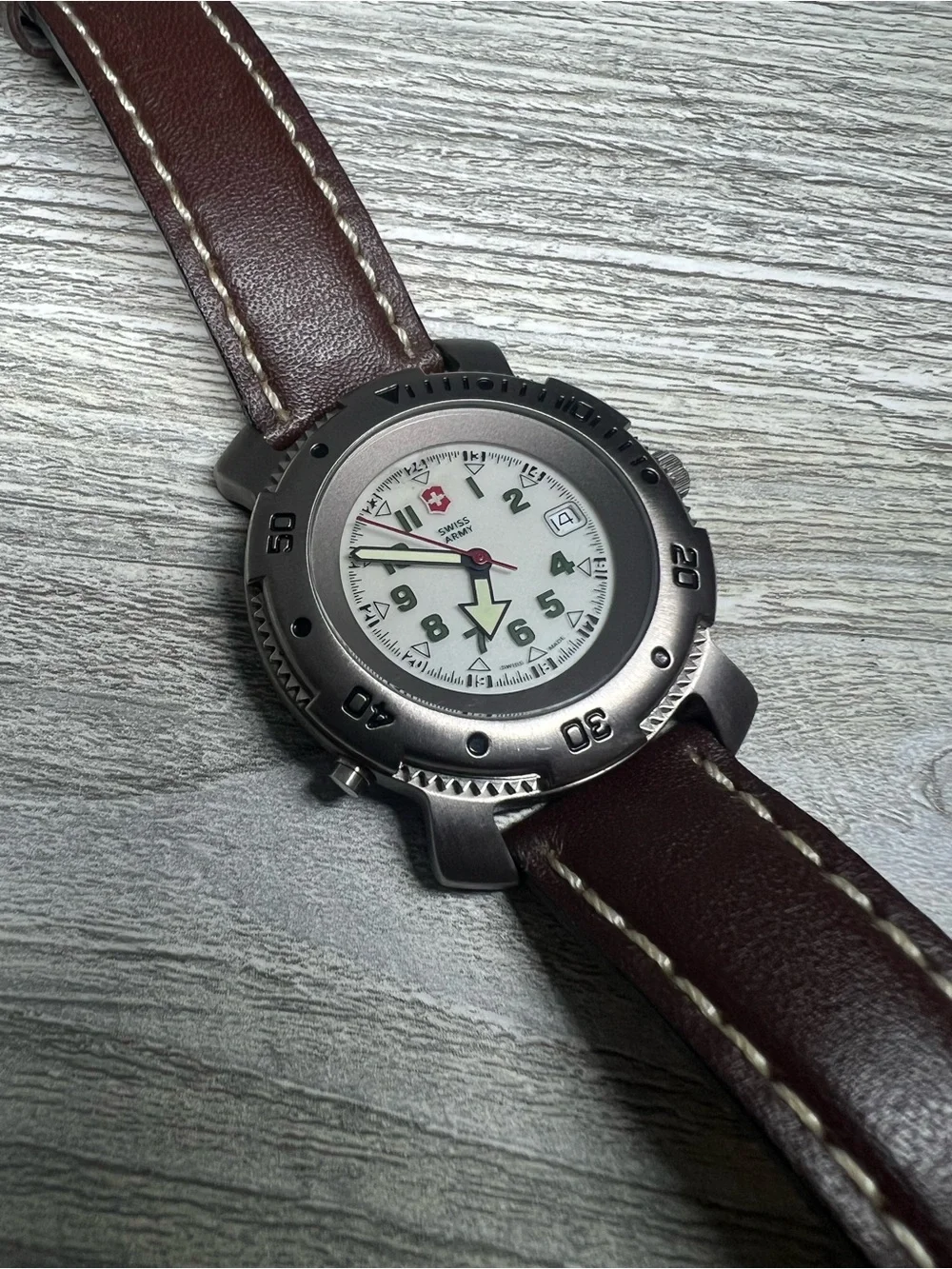 Swiss Army Watch with Brown Leather Strap - White Dial